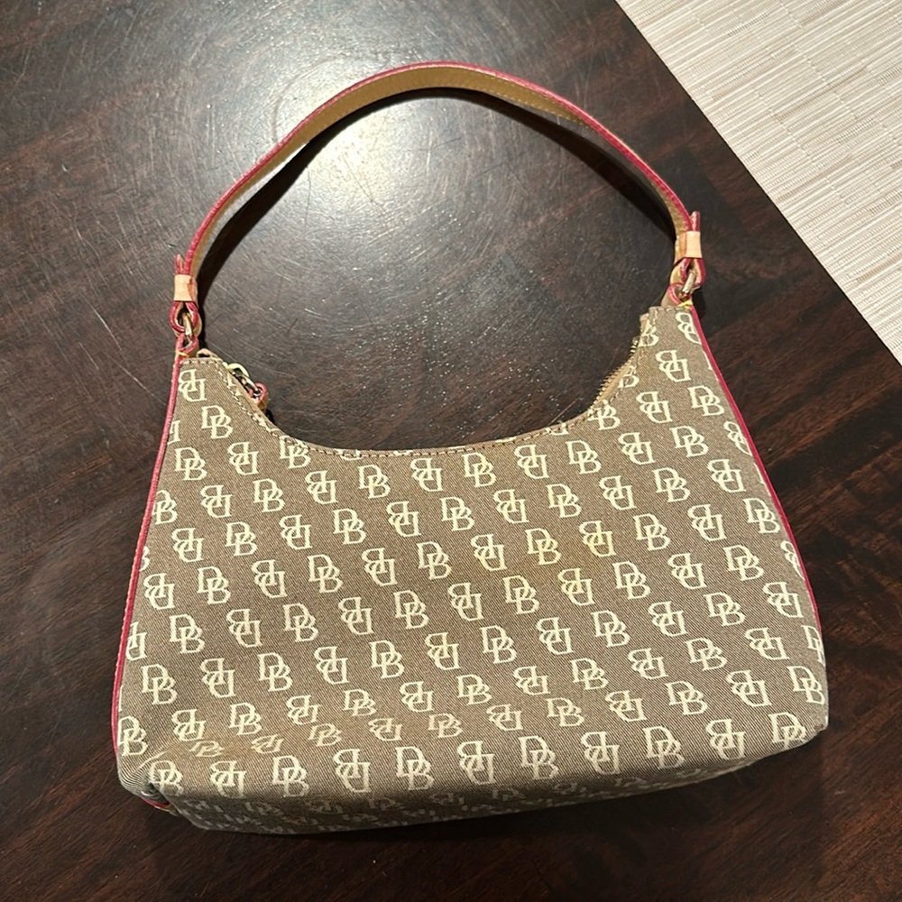 Dooney And Bourke DB Canvas Logo Leather Shoulder Hobo Beige Mini Y2K Purse
